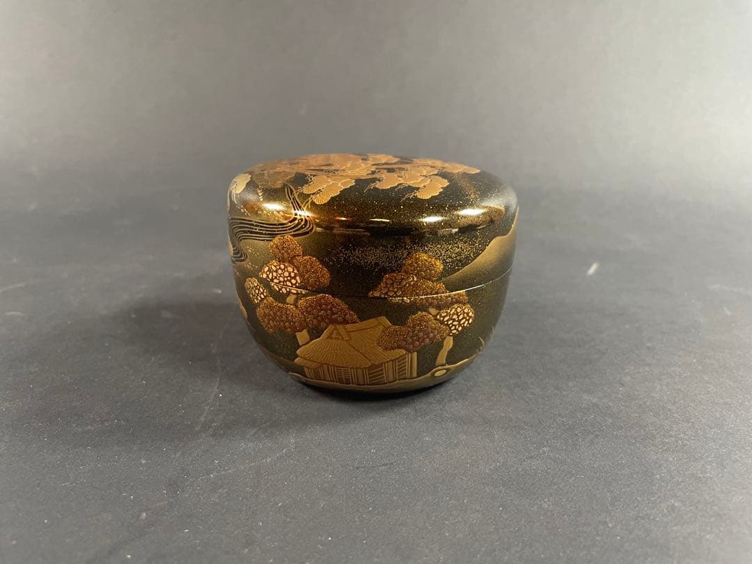 2 最終値下げ　拓也 山水 蒔絵 平棗 漆器 重合 茶道具