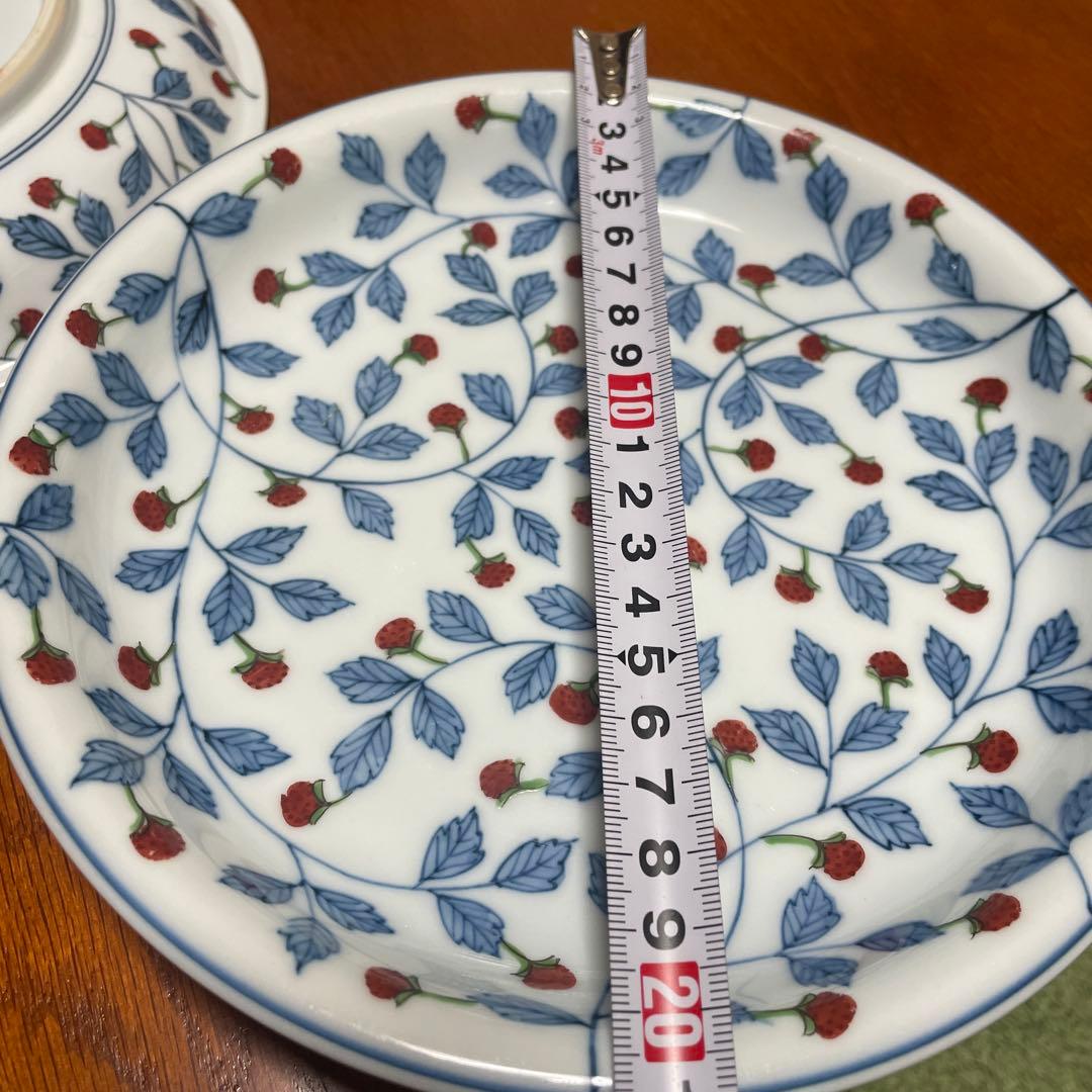 有田焼源右衛門窯染錦苺絵野苺赤色鉢　5皿