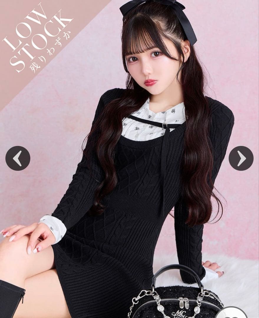 モノグラムシャツドッキングニットワンピース ブラック