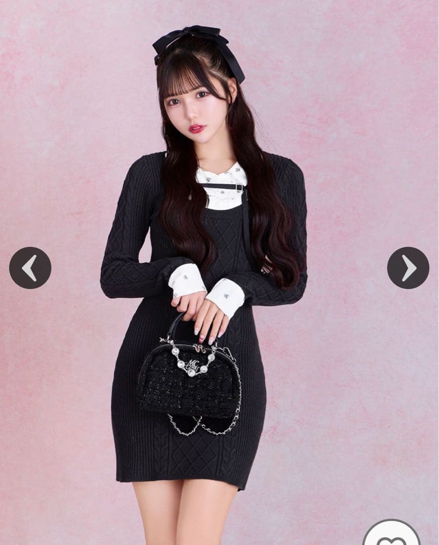 モノグラムシャツドッキングニットワンピース ブラック