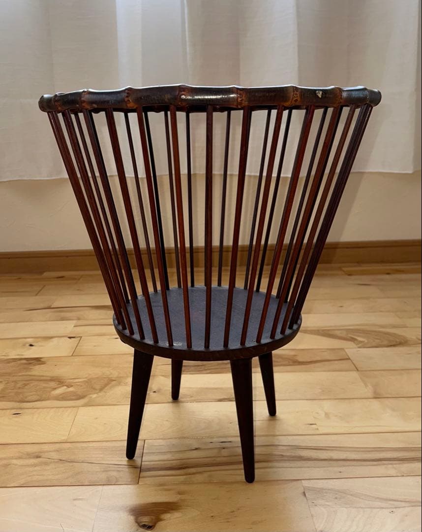 木製バスケット ダークブラウン 竹デザイン