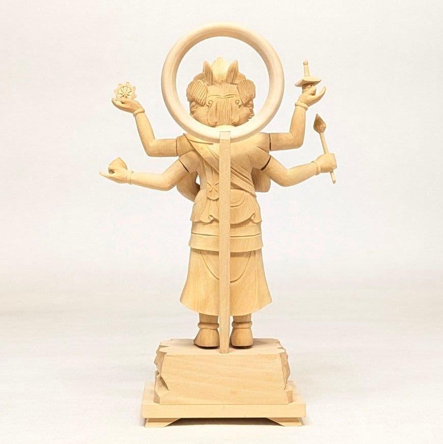 【セール・新品】三宝荒神　柘植　総高さ約17㎝　竈　三面六臂　台所の神