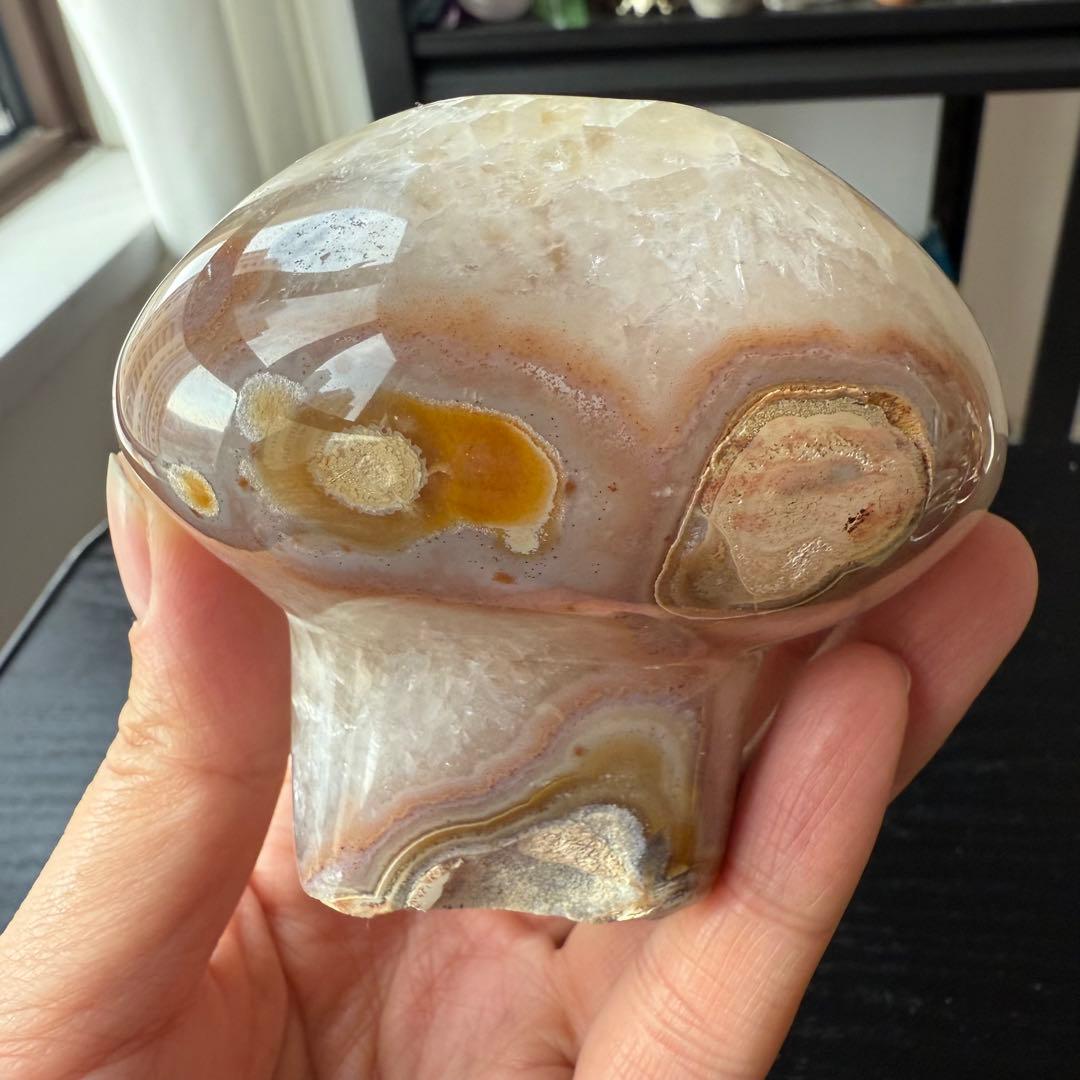 【MH】天然石シュガー水晶共生瑪瑙のきのこ　置物NO.010914