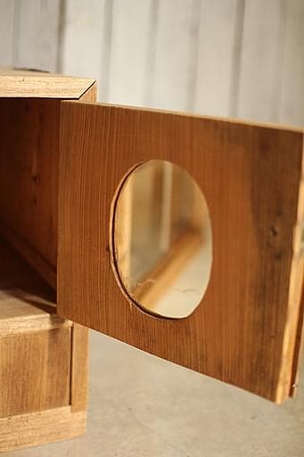 古い木製のガラス戸棚×ミラー付き戸棚×木製小引き出し　古家具　古民家　時代家具