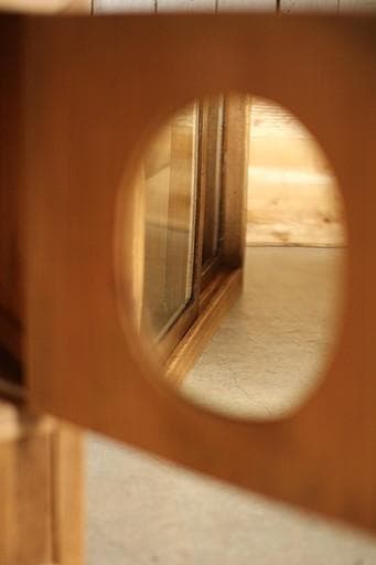 古い木製のガラス戸棚×ミラー付き戸棚×木製小引き出し　古家具　古民家　時代家具