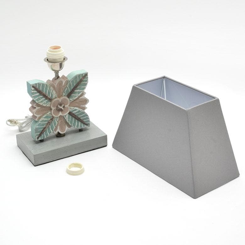 テーブルランプ コットンシェード 木彫り風スタンド 間接照明  ナイトランプ