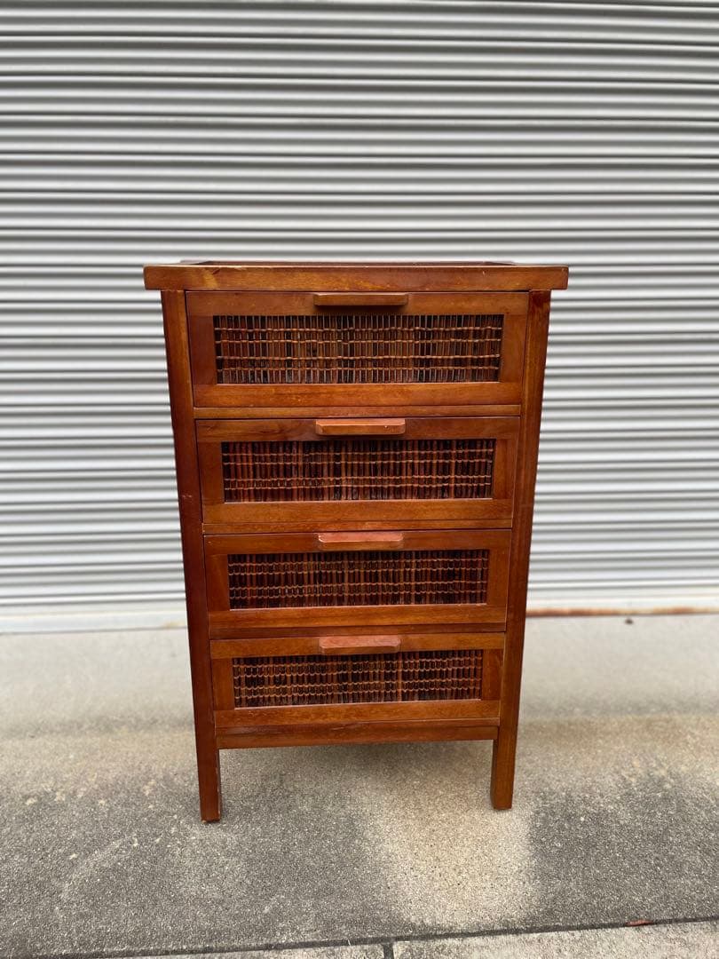 アジアン家具　木製ラタン風チェスト 4段
