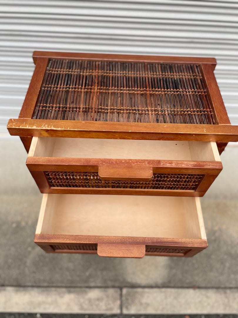 アジアン家具　木製ラタン風チェスト 4段