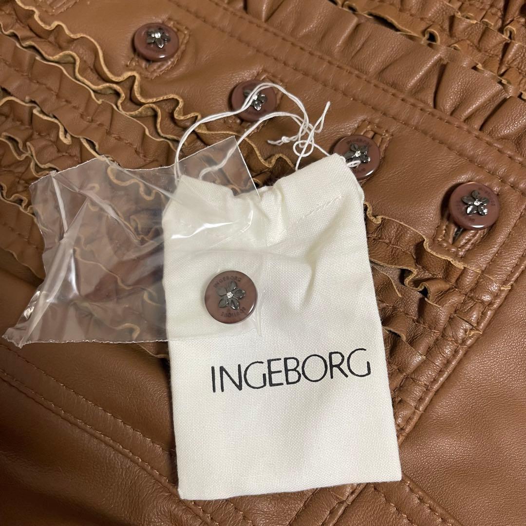 INGEBORG インゲボルグ フリル レザー ファー ジャケット ブラウン M
