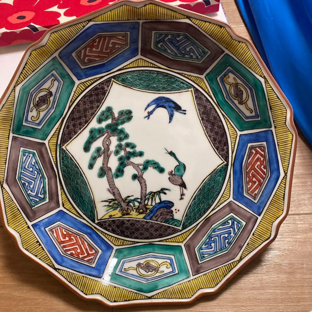 九谷焼　松龍造　花鳥文大皿　飾り皿