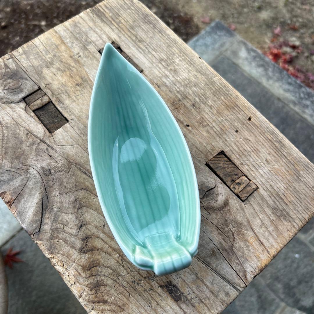 ※箱なし深川製磁　百年庵　笹青磁　笹舟取皿揃　５枚 小鉢 刺身皿 盛り付け皿