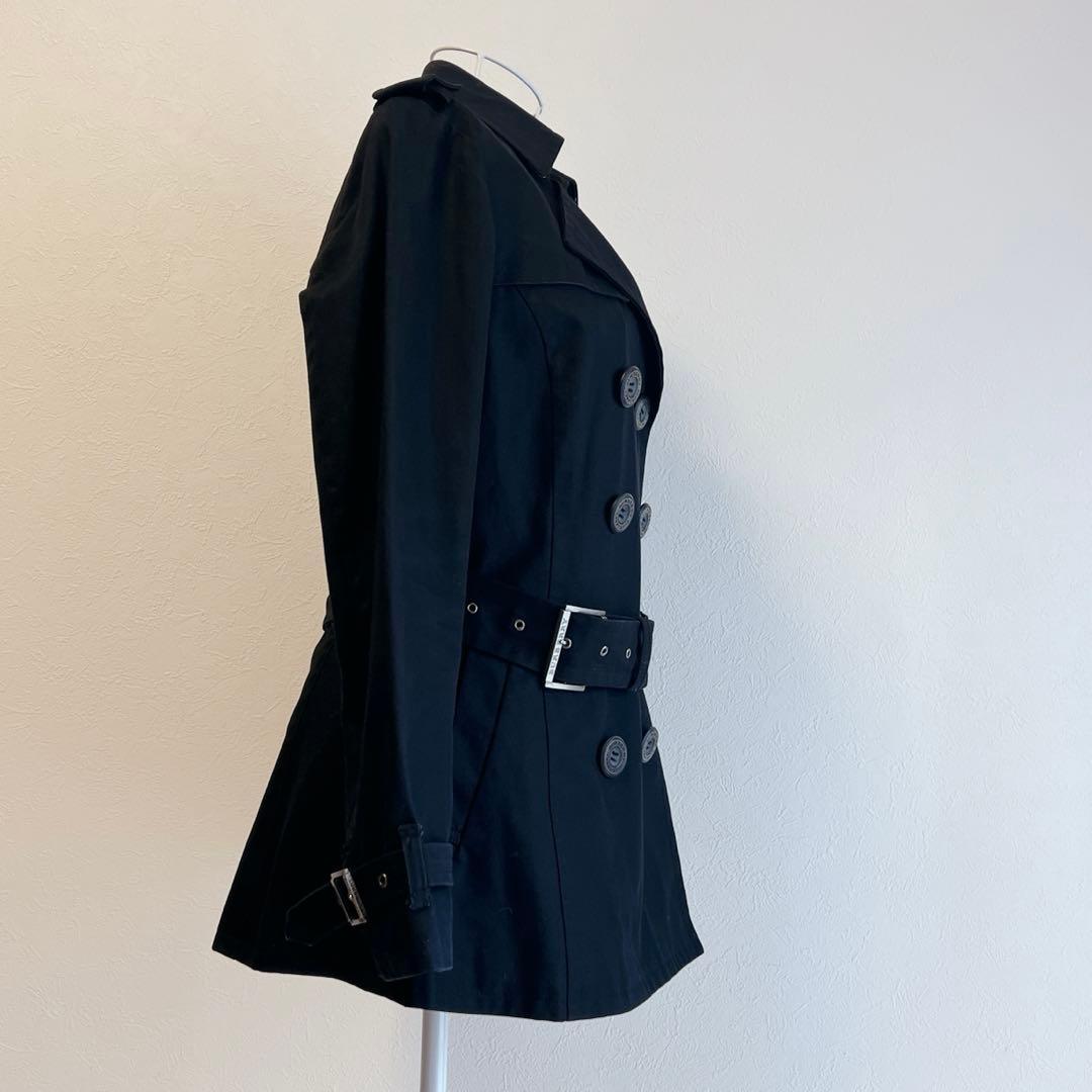 バーバリー ショートトレンチコート ノバチェック ベルト付き 黒 38