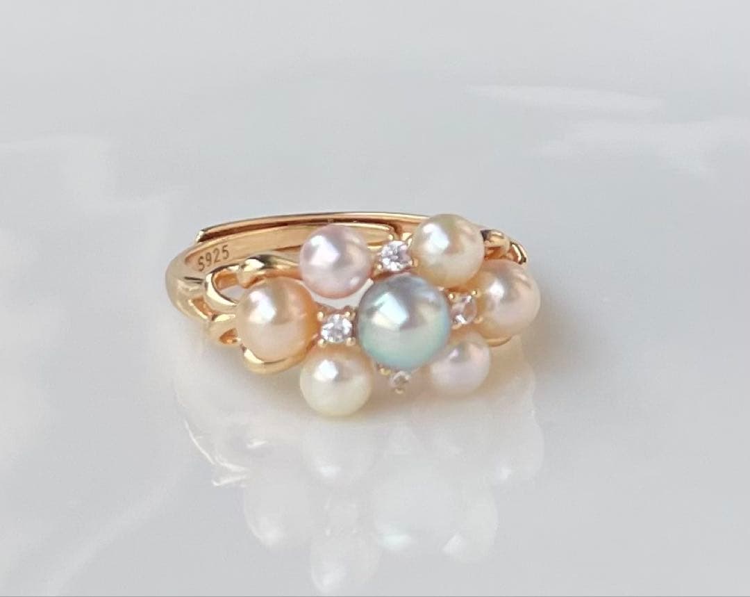 あこや真珠 マルチカラー ベビーパール リング 指輪 フリーサイズ 大人のロマン