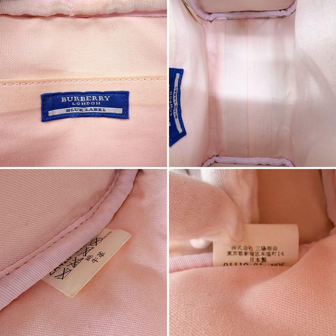 希少【バーバリーブルーレーベル】ミニボストン ハンドバッグ 黒 ピンクホース刺繍