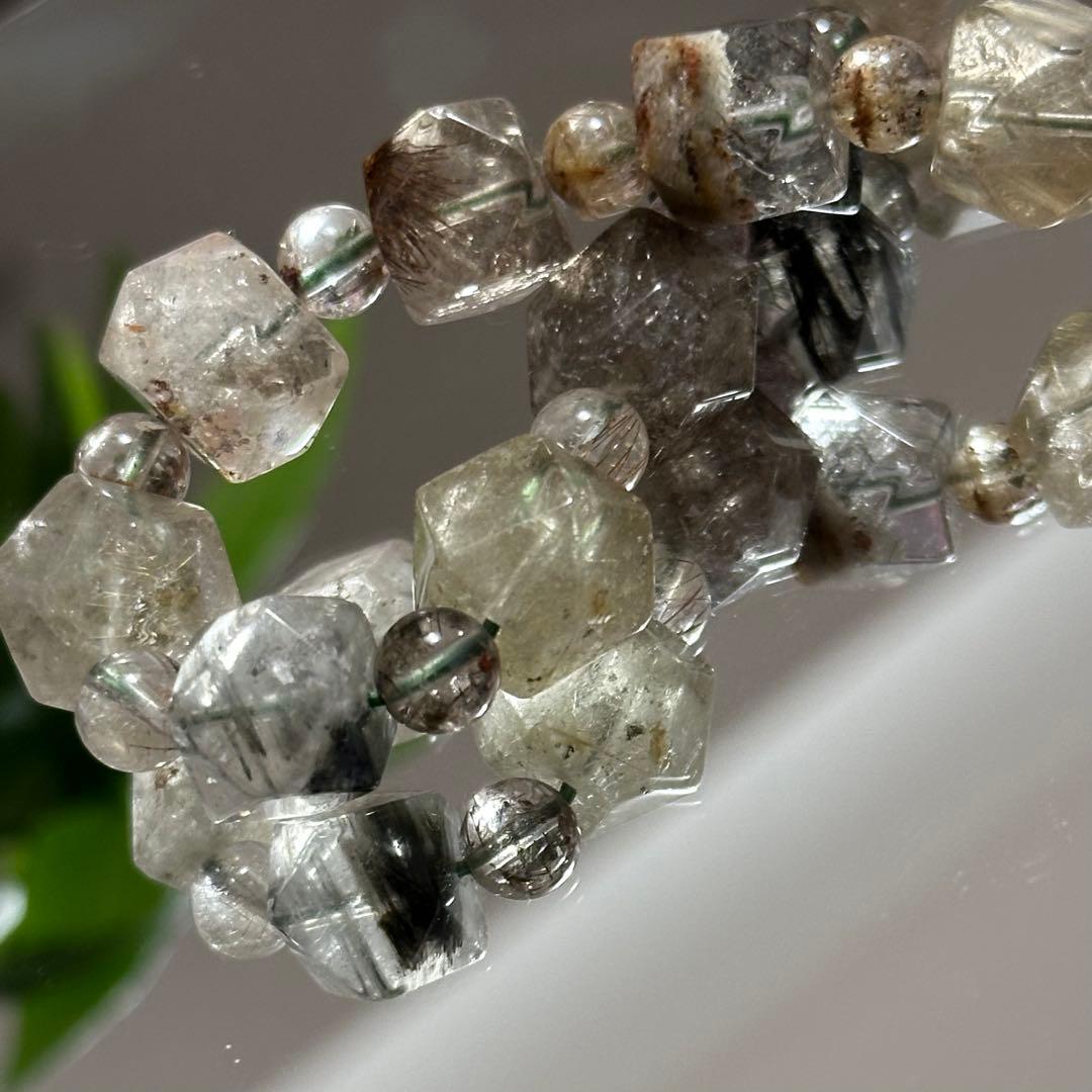 激レア【高品質】ガーデン ルチルクォーツ カット ブレスレット パワーストーン