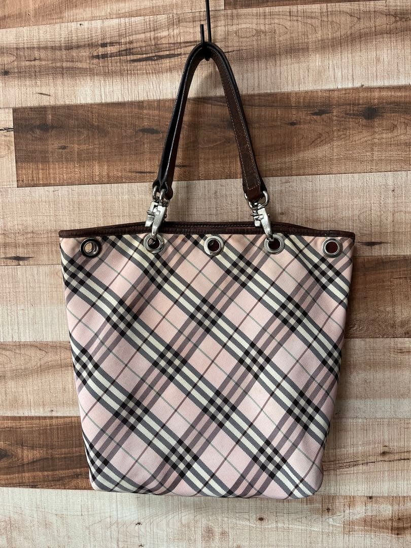 バーバリーブルーレーベル　ノバチェック　リバーシブル　トートバッグ　ピンク