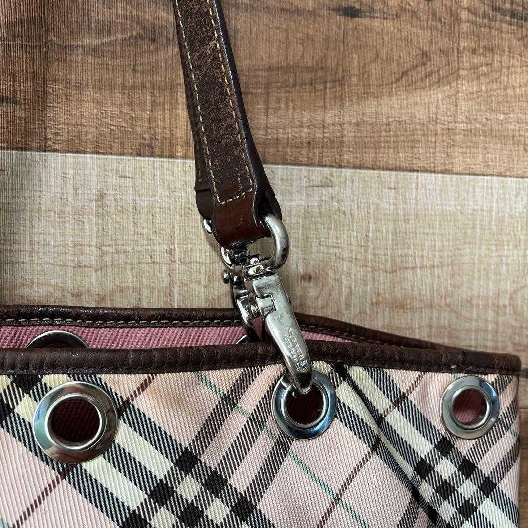 バーバリーブルーレーベル　ノバチェック　リバーシブル　トートバッグ　ピンク