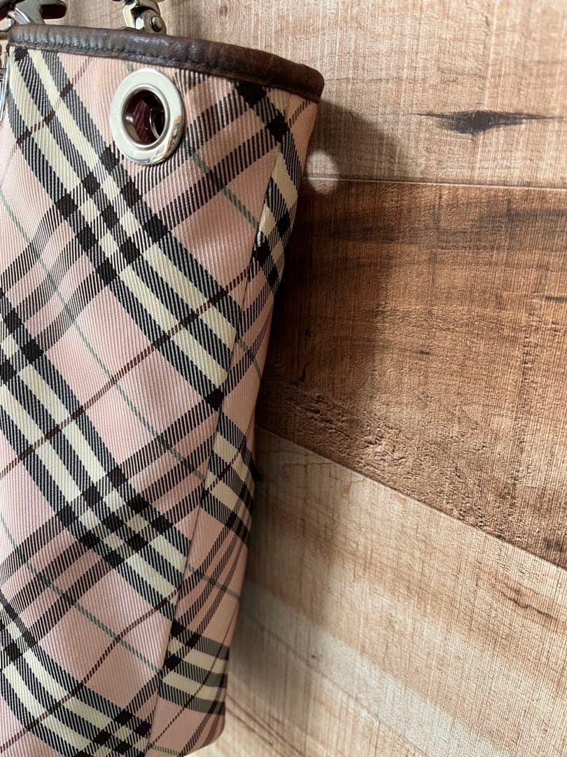 バーバリーブルーレーベル　ノバチェック　リバーシブル　トートバッグ　ピンク