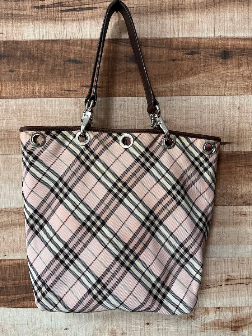 バーバリーブルーレーベル　ノバチェック　リバーシブル　トートバッグ　ピンク