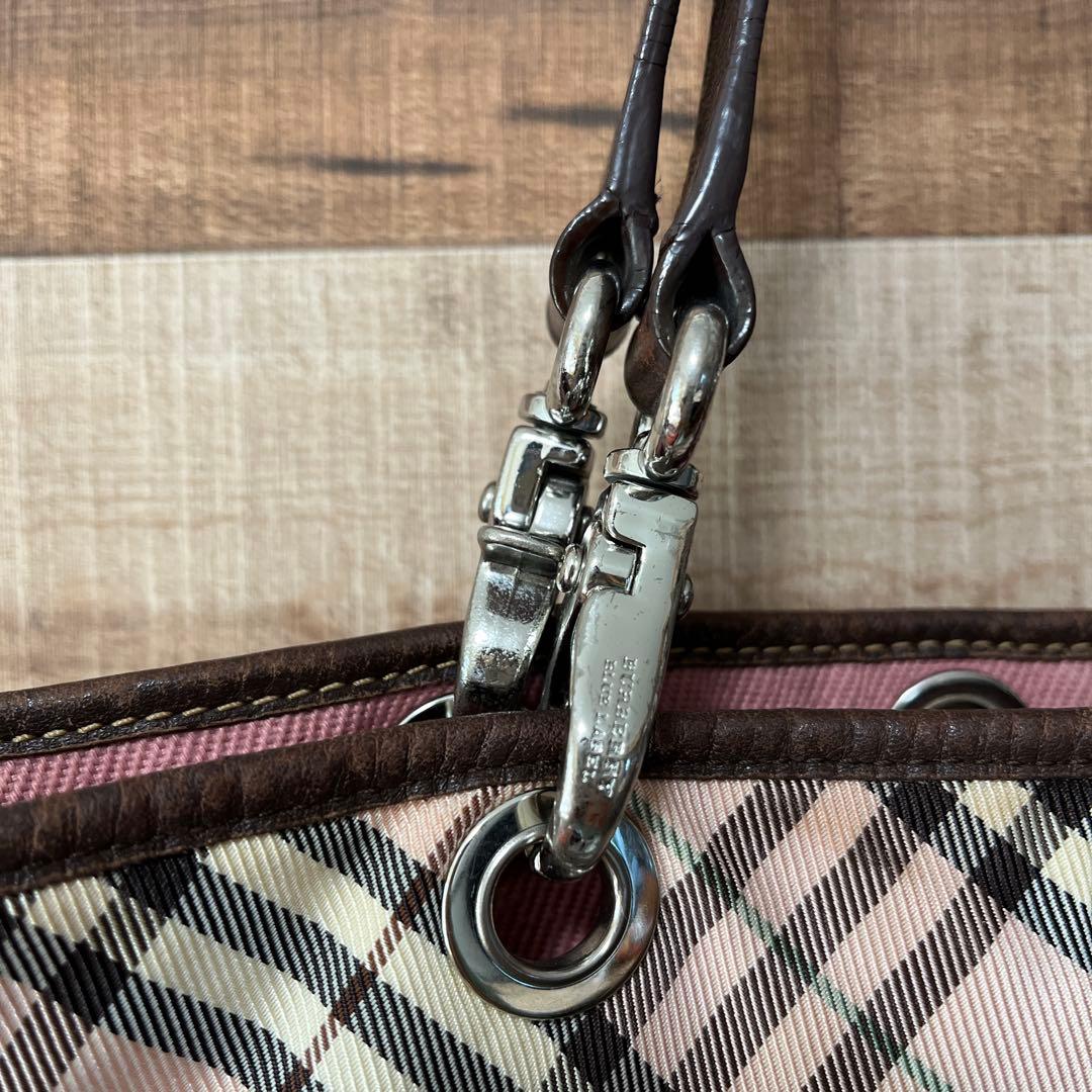 バーバリーブルーレーベル　ノバチェック　リバーシブル　トートバッグ　ピンク