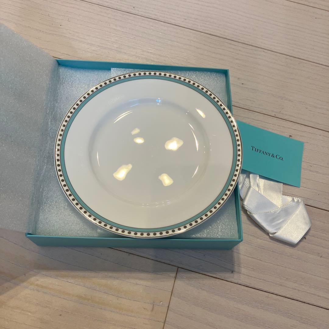 ティファニー プラチナ ブルー バンド デザート プレート② 2枚セット
