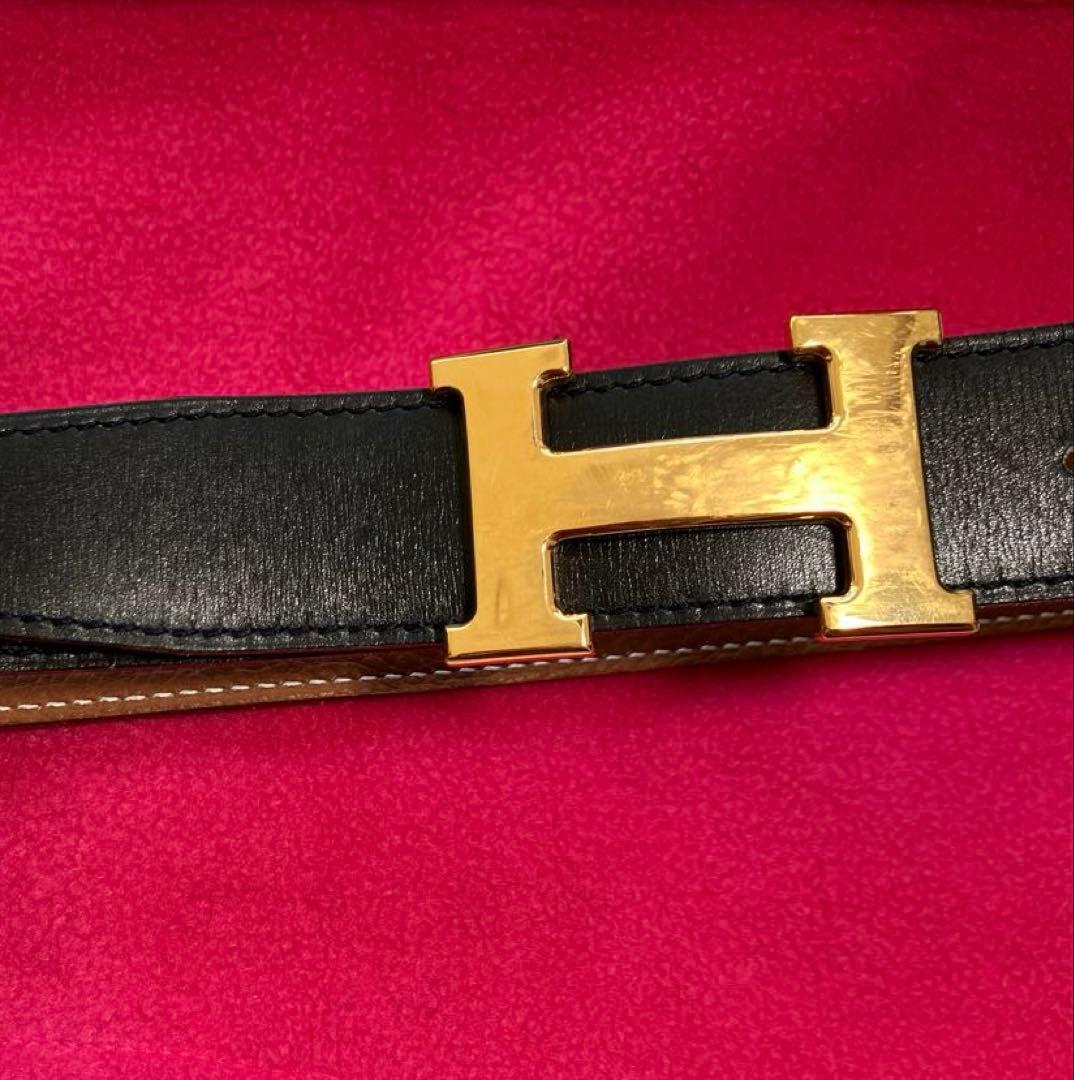 HERMES Ｈ型ゴールドバックル付きリバーシブルベルト
