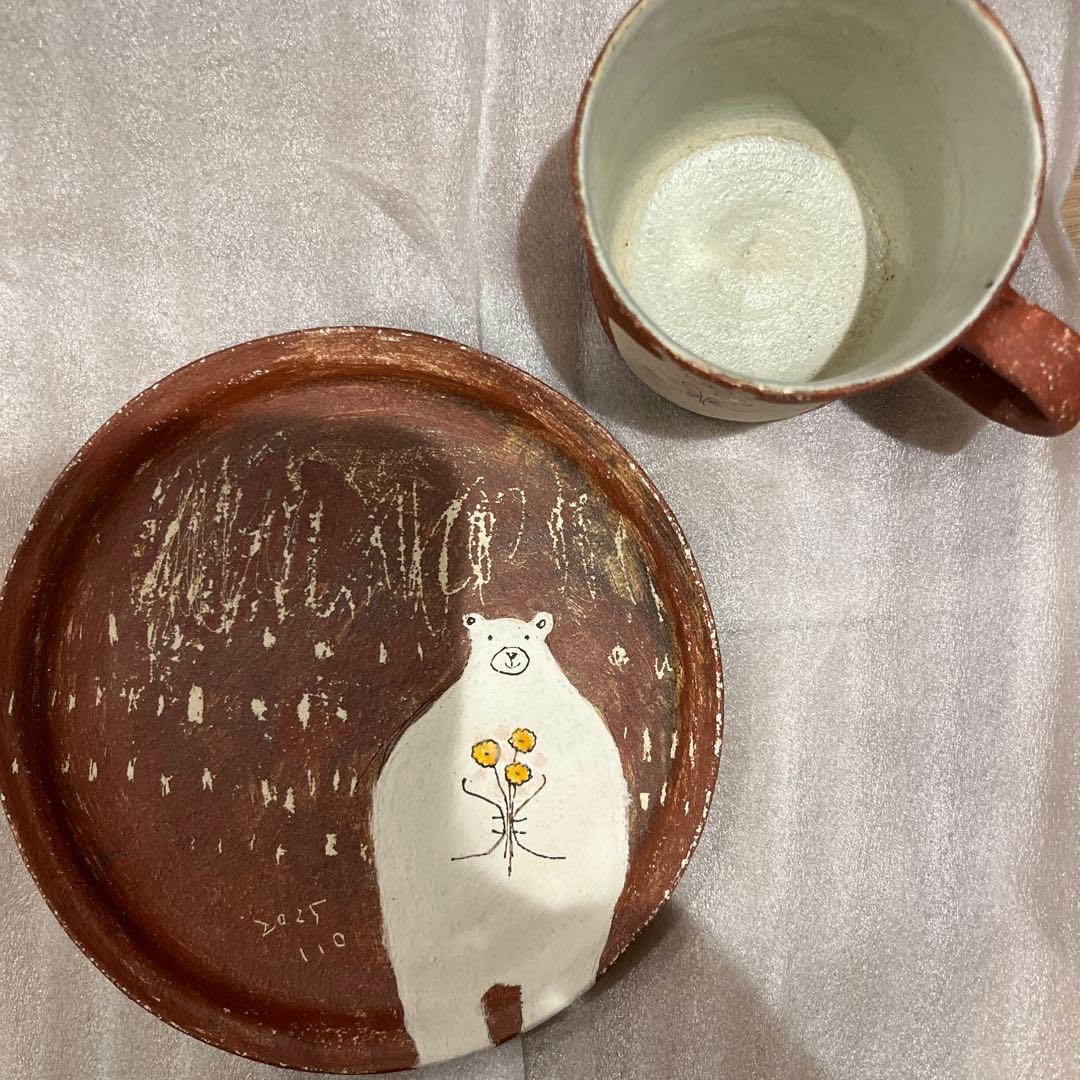 岡村朝子　くま　マグカップ　プレート　作家もの
