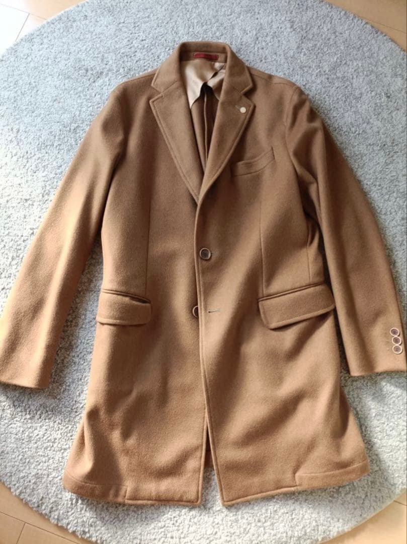 【美品】イタリア製　ウールカシミア　チェスターコート　キャメル　48サイズ