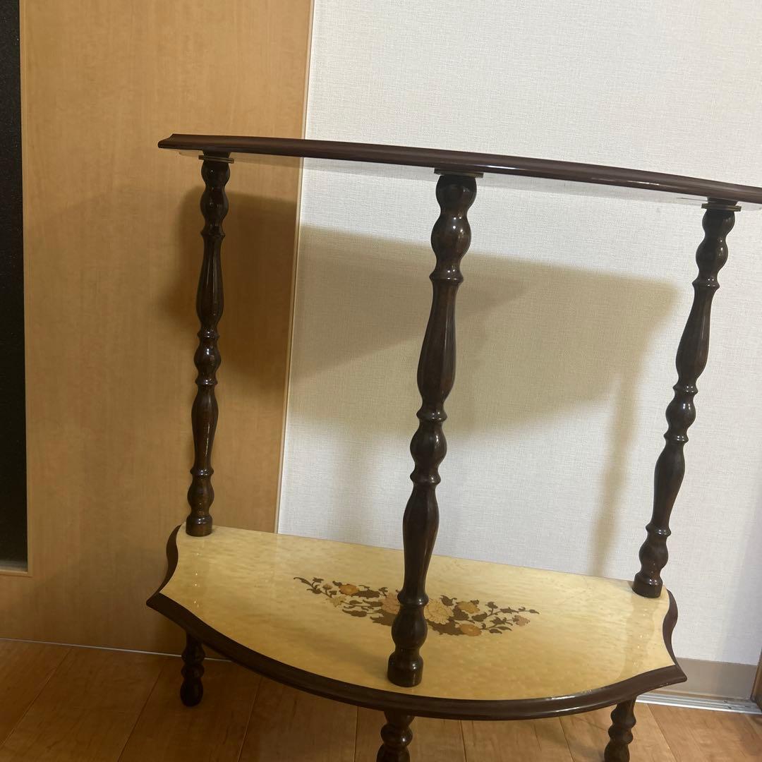 即日配送！花柄装飾 木製コンソールテーブル 半円形