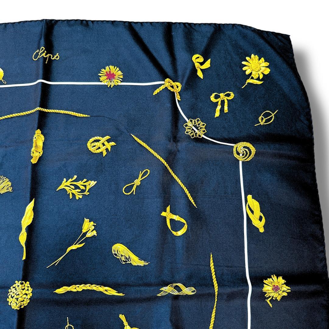 【美品】エルメス カレ９０ クリップス ブラック ゴールド スカーフ ストール