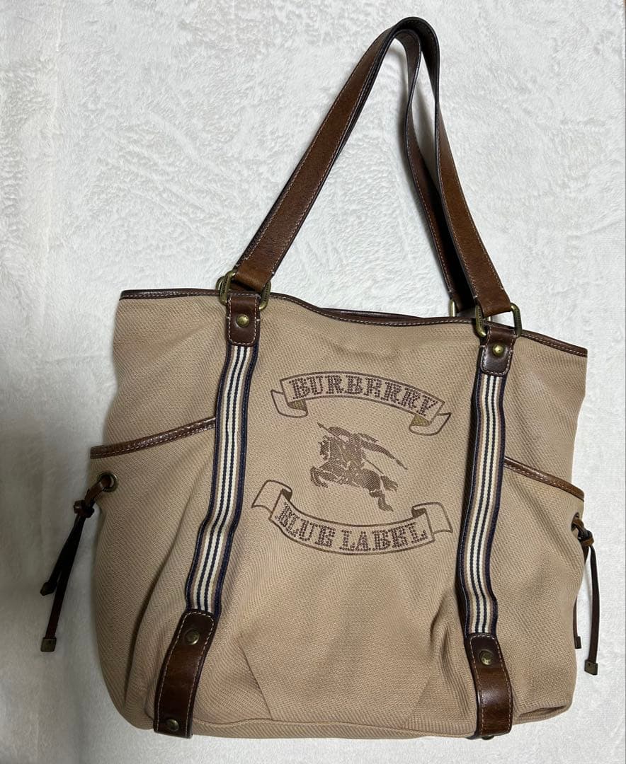 バーバリー ブルーレーベル トートバッグ　ベージュ　キャンバス　牛革