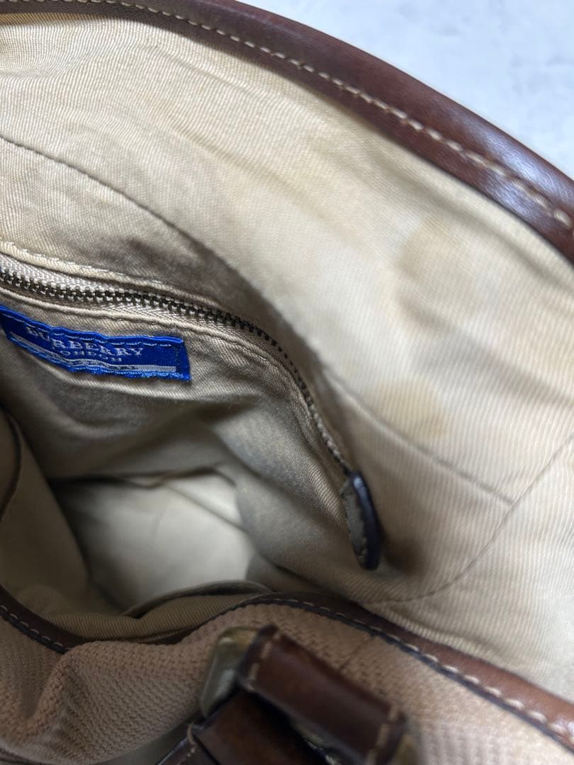 バーバリー ブルーレーベル トートバッグ　ベージュ　キャンバス　牛革