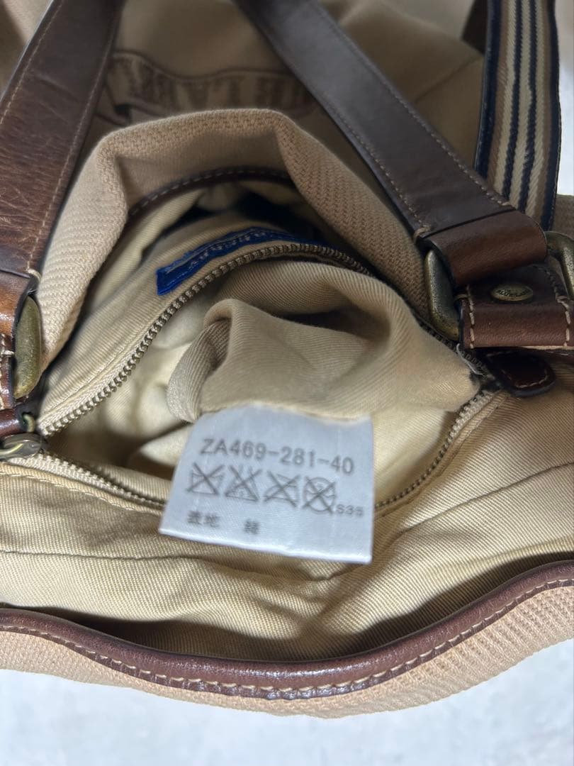 バーバリー ブルーレーベル トートバッグ　ベージュ　キャンバス　牛革