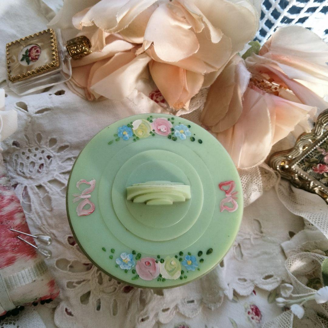 アンティーク★手描き薔薇とリボンのアールデコ ベークライトの小物入れ