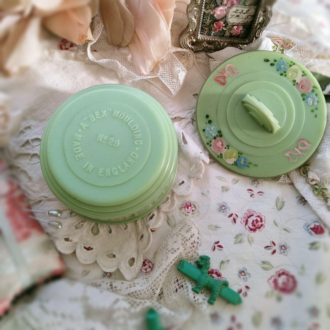 アンティーク★手描き薔薇とリボンのアールデコ ベークライトの小物入れ