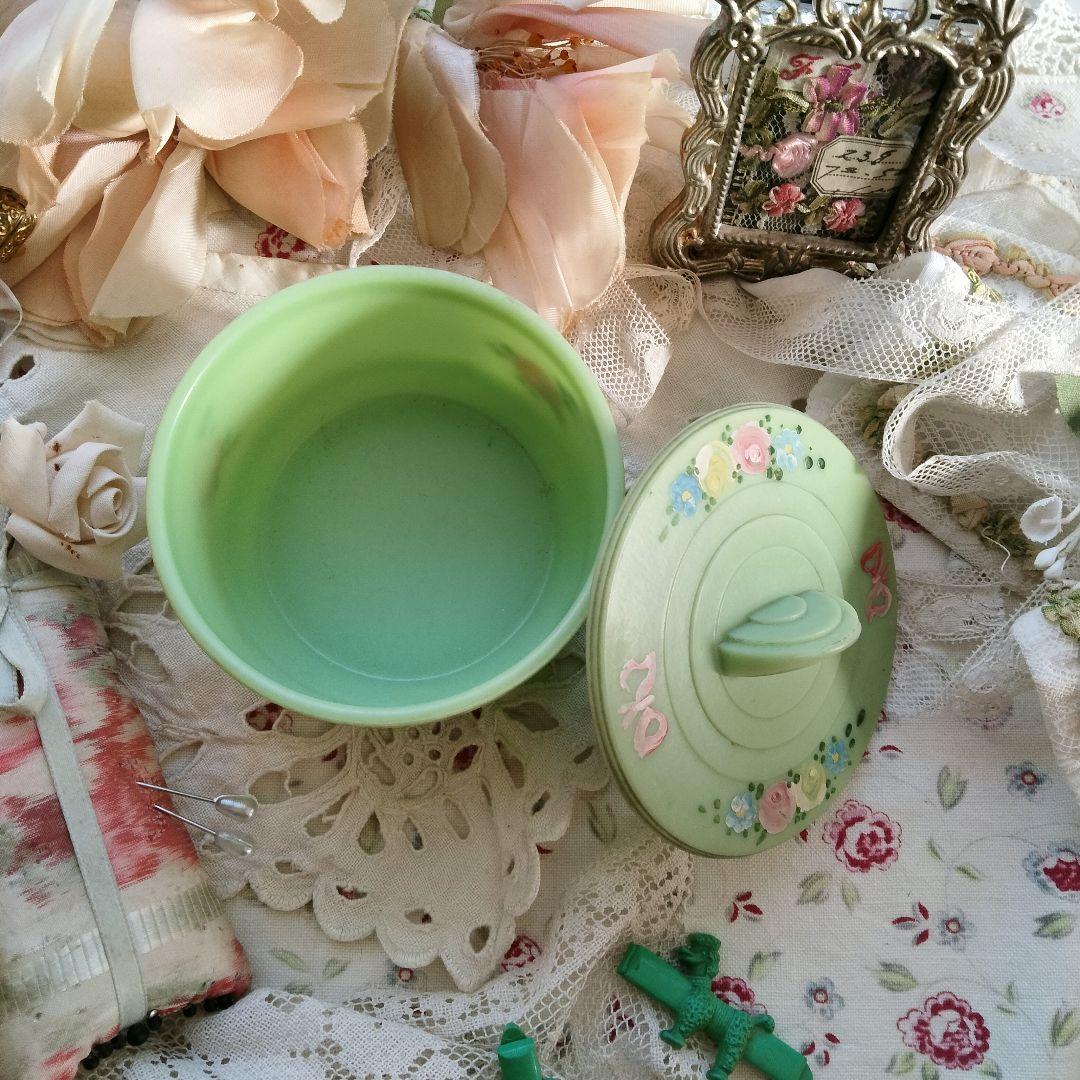 アンティーク★手描き薔薇とリボンのアールデコ ベークライトの小物入れ