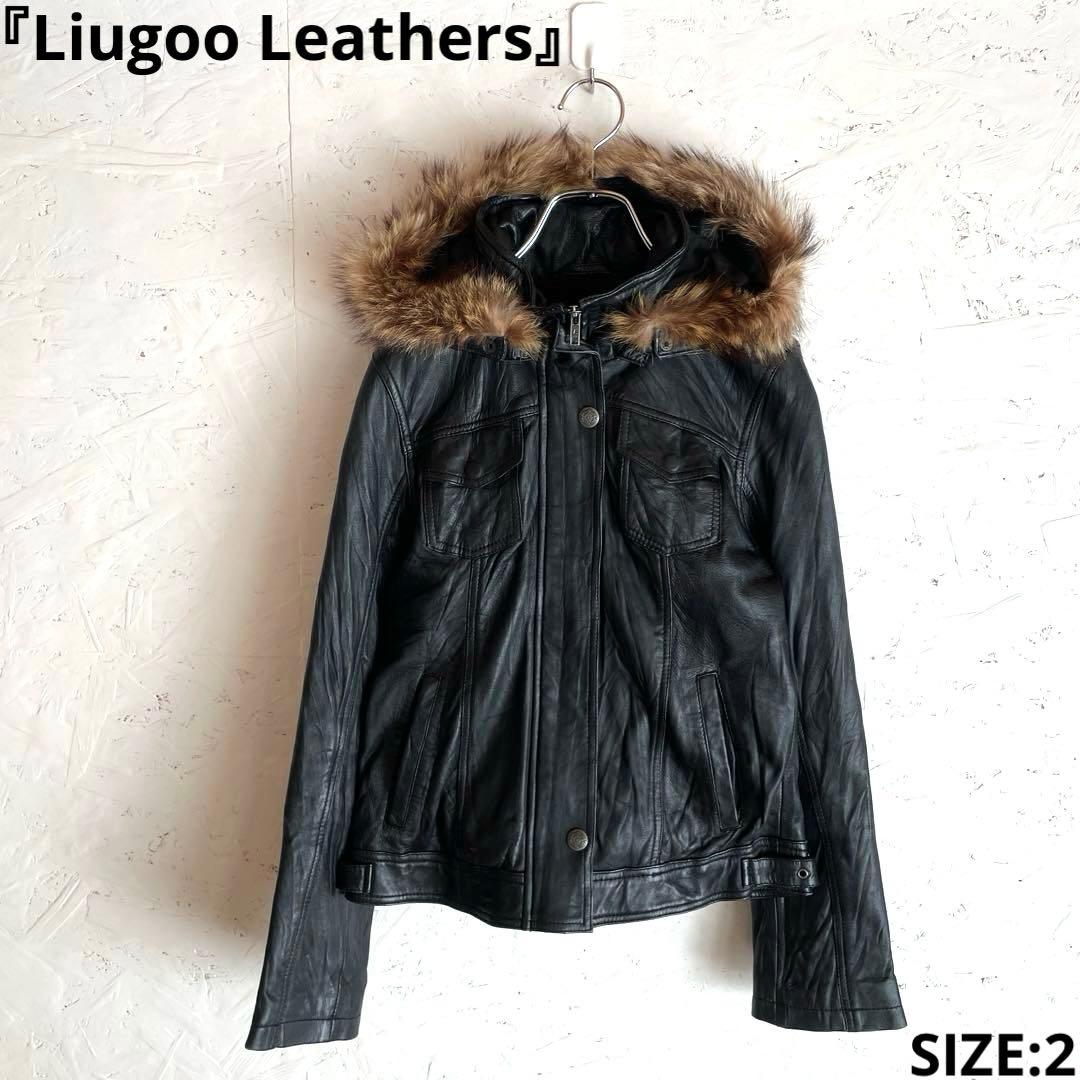 【Liugoo Leathers】y2k ファーフード付きラムレザージャケット