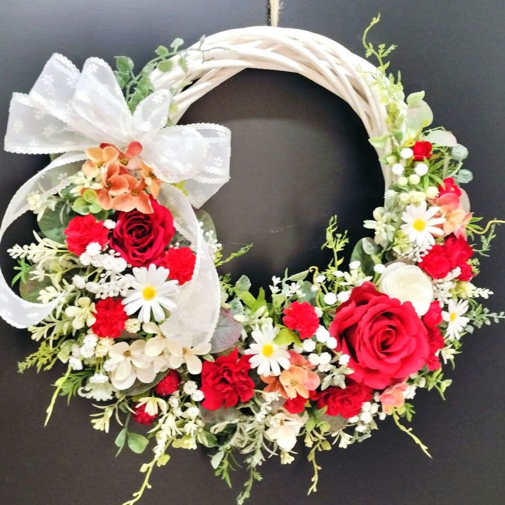 商品名【心愛】ゆきこ♥真っ赤な薔薇とカーネーションのフラワーリース