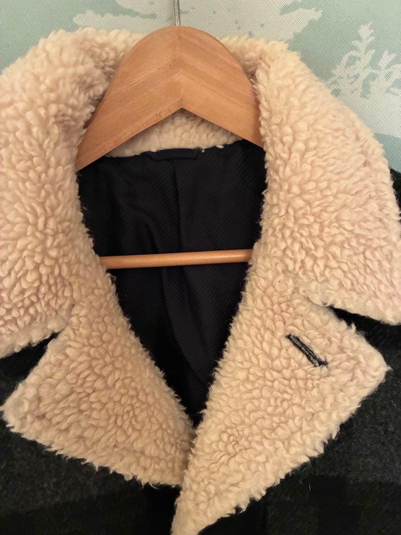 08AW 定価110,250 ポーランド期 襟ボア ウールチェックコート 3