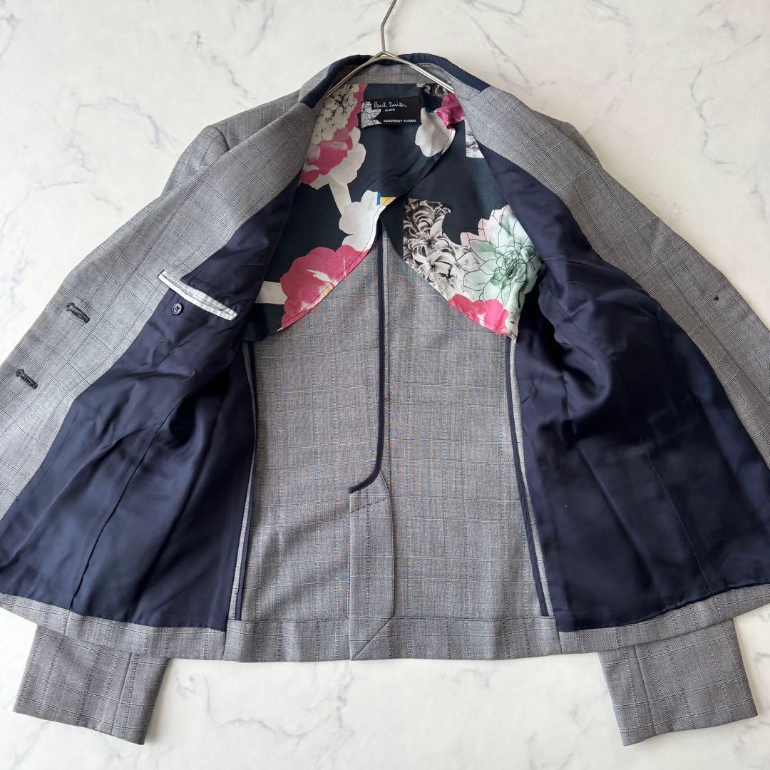 ポールスミス ウール シルク セットアップ パンツスーツ チェック 裏地花柄 L
