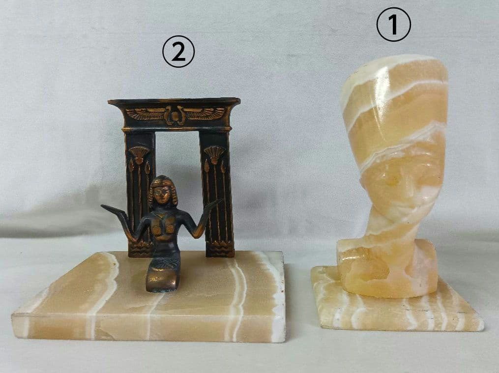 エジプト土産　アルバ石置物　2点　インテリア　ネフェルティティ　クレオパトラ