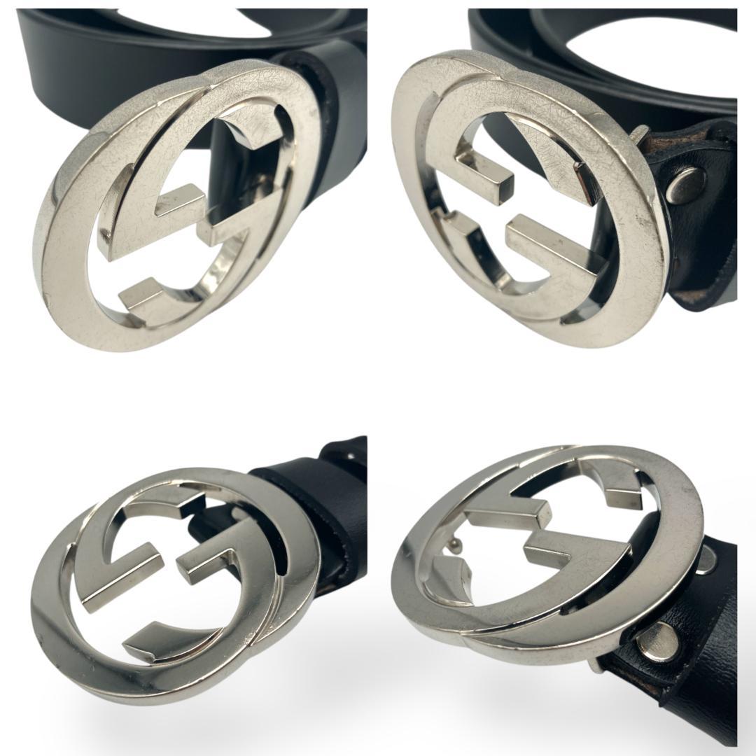 GUCCI グッチ インターロッキング バックル ベルト付き シルバー ブラック