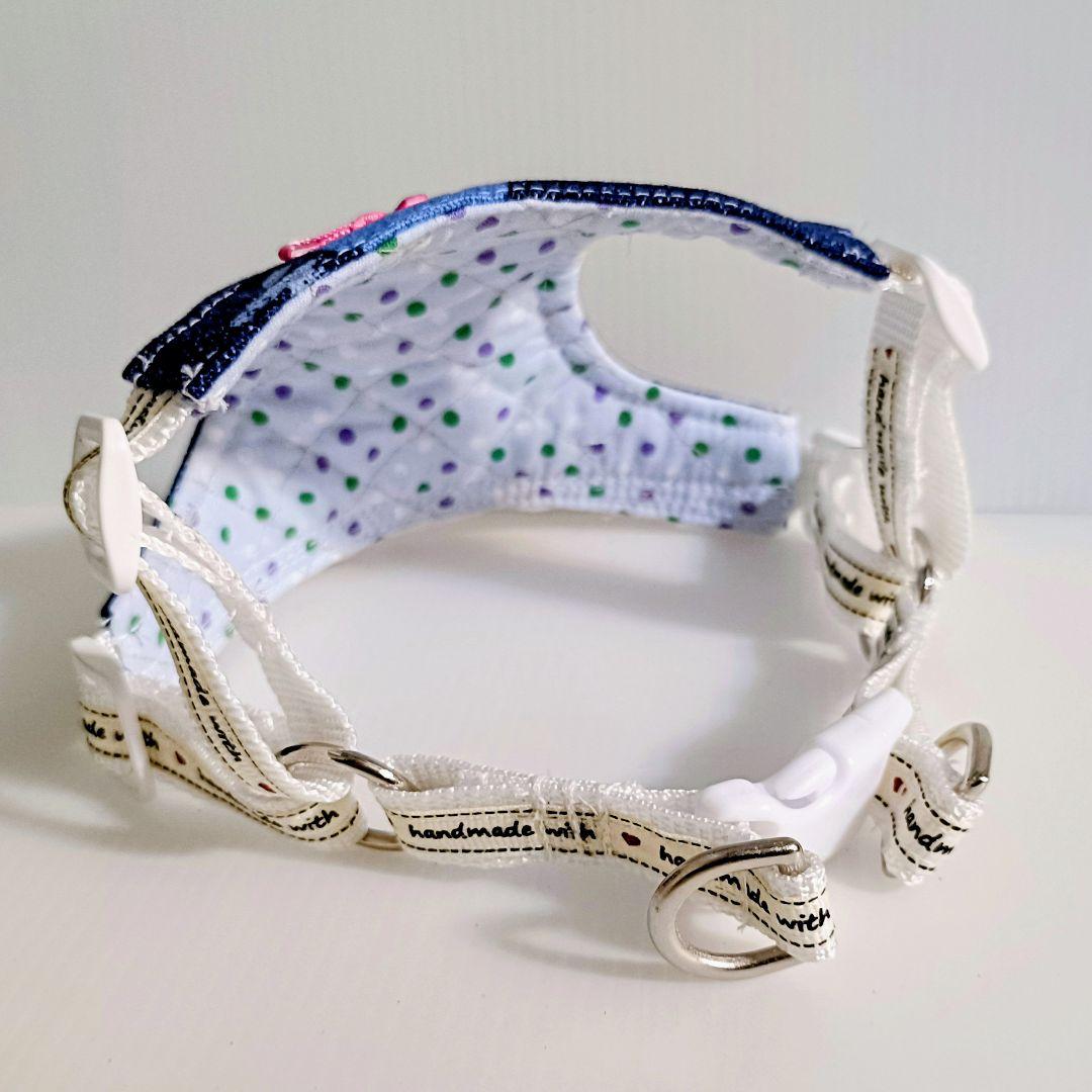 小型犬用 ハーネス Lサイズ ハンドメイド 北欧風 花柄 デニム