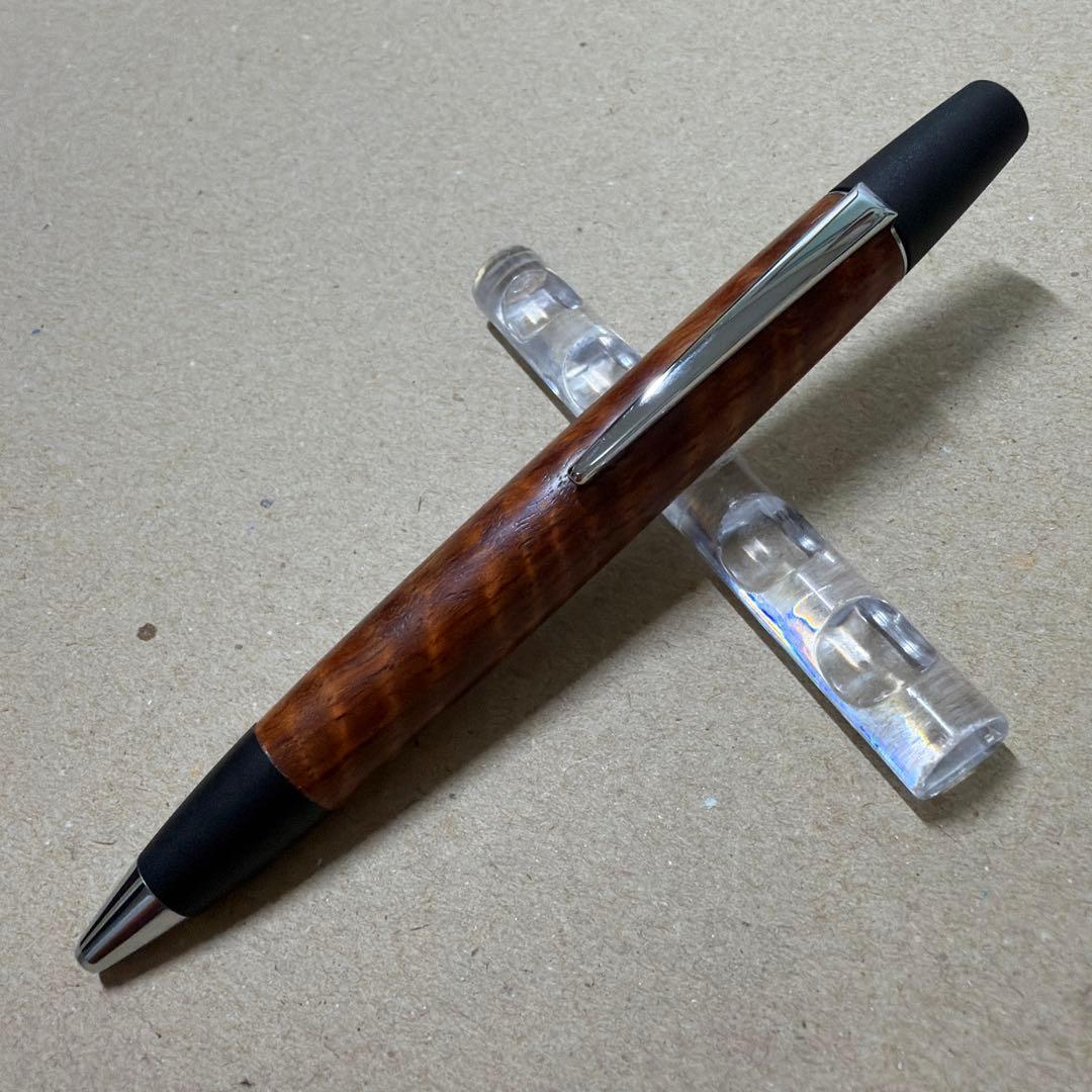 野原工芸 花梨トラ杢 ロータリー ボールペン 回転式 木軸 シルバー金具