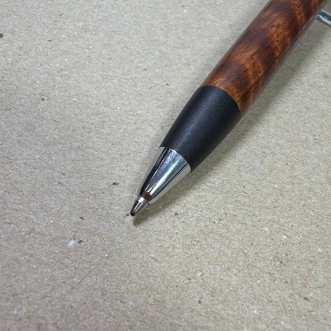 野原工芸 花梨トラ杢 ロータリー ボールペン 回転式 木軸 シルバー金具