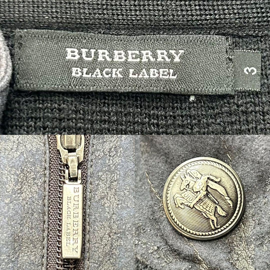 【極美品/L】バーバリー ブラックレーベル ニットブルゾン ウール スエード 黒