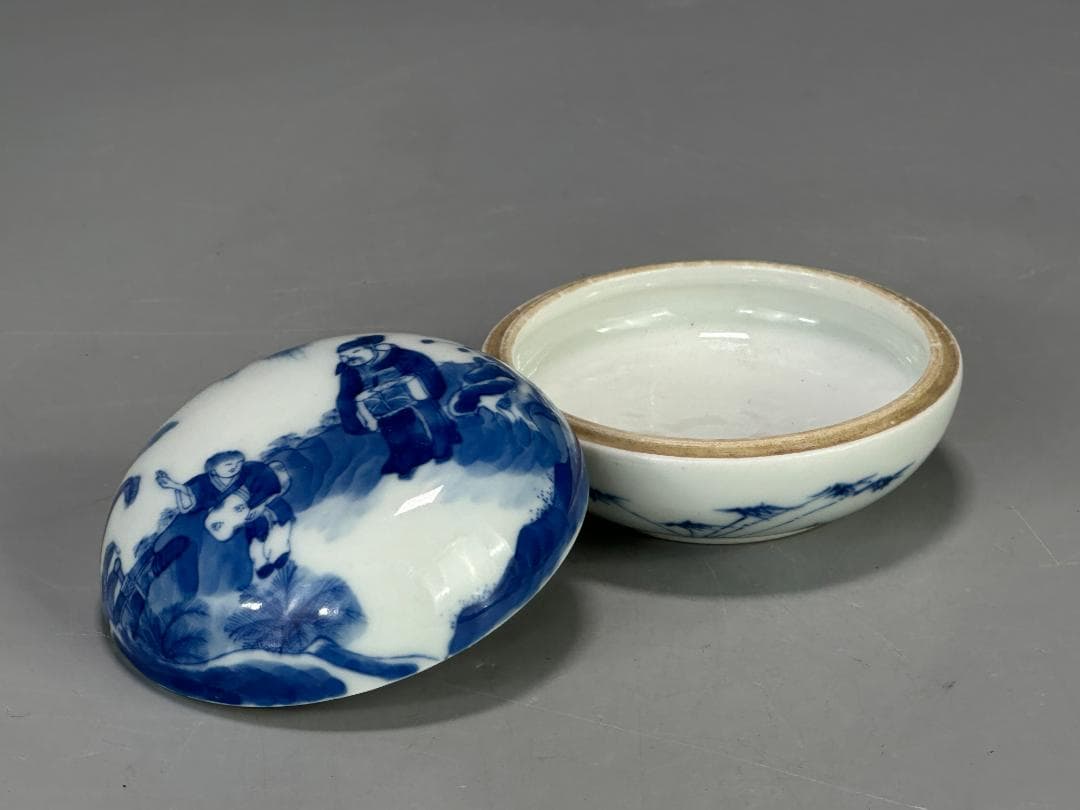 中国美術　清時代　清朝　青花人物画香合　蓋物　唐物　古物保証　時代物　香道具
