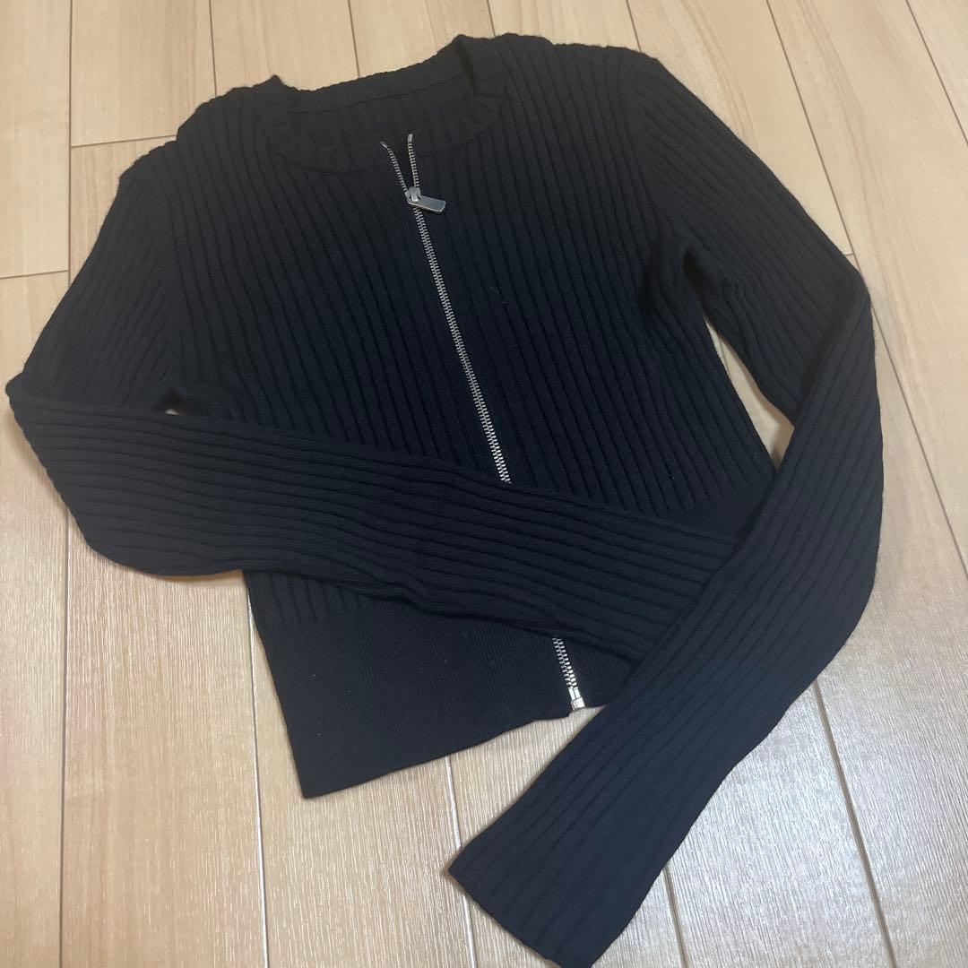 ビオトープ zip リブ ショートカーディガン ニット wool