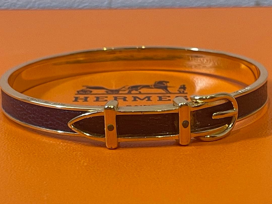 【極美品】HERMES ベルトモチーフ バングル ブラウン×ゴールド