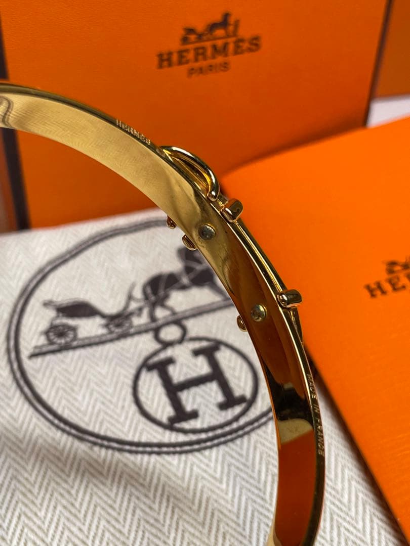【極美品】HERMES ベルトモチーフ バングル ブラウン×ゴールド